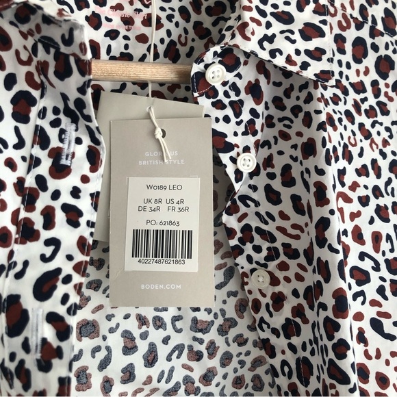 Boden size 4R Leopard Print Cotton Button Up Dress Shirt - Picture 7 of 8